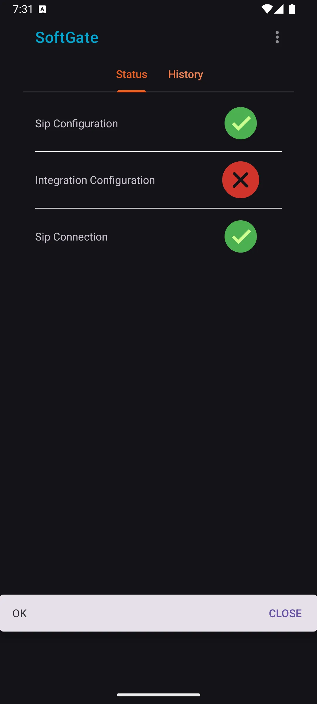 sip connection snackbar